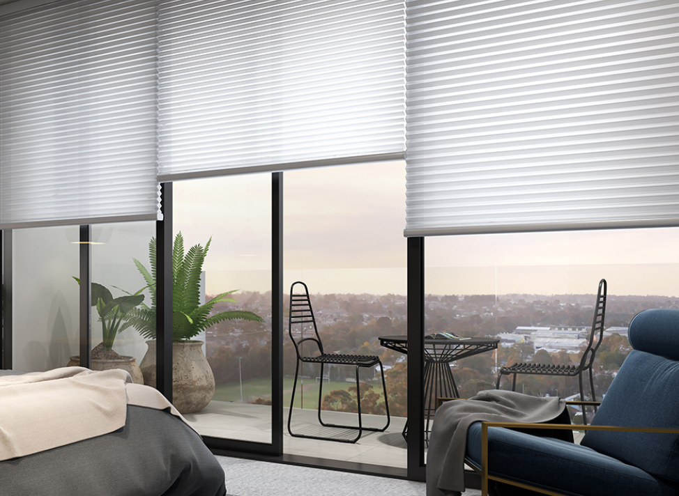 Modern cellular shades with a beautiful view
